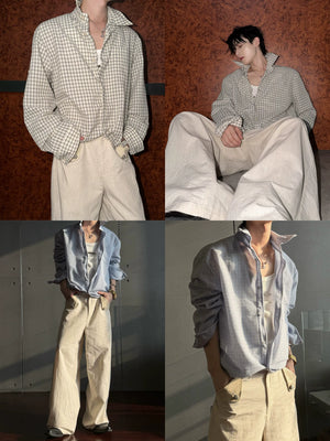 Cropped Check Seersucker Shirt with Drawcord Hem - main image 2