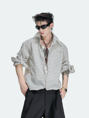 Cropped Check Seersucker Shirt with Drawcord Hem - main image 3