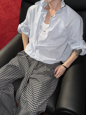 Cropped Check Seersucker Shirt with Drawcord Hem - main image 4