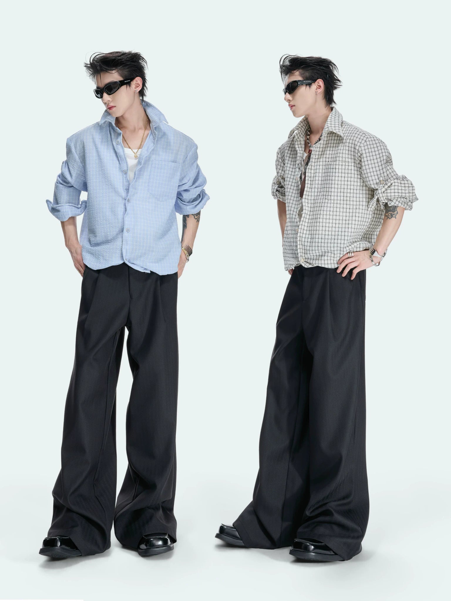 Cropped Check Seersucker Shirt with Drawcord Hem - main image 5