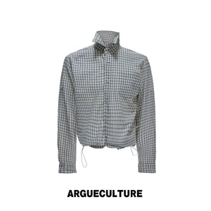 Cropped Check Seersucker Shirt with Drawcord Hem - Gray