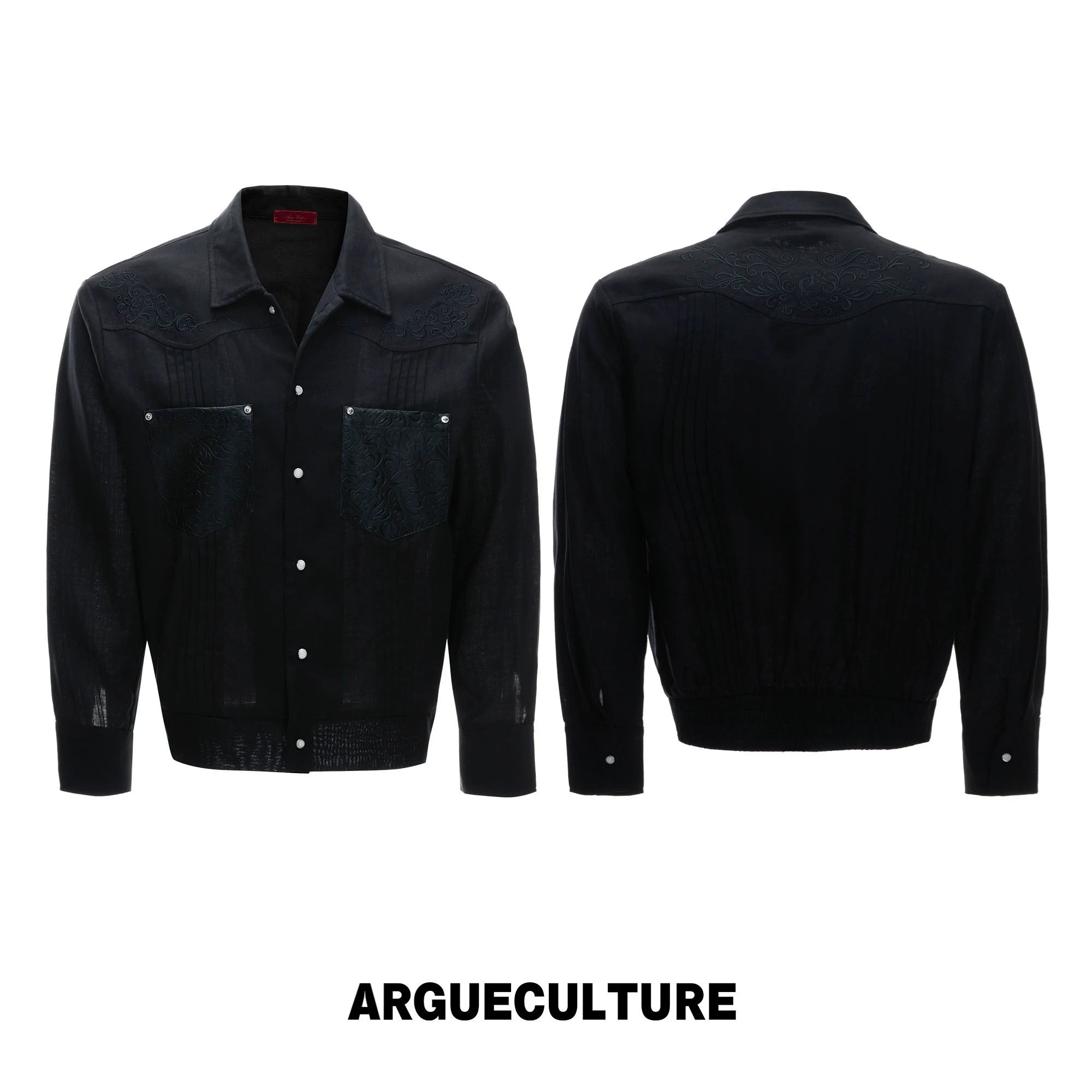 Floral Embroidered Linen Shirt Jacket | Argue - Black