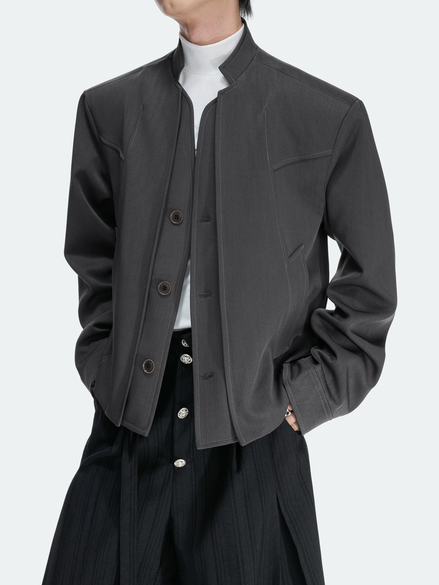 Deconstructed Cropped Blazer Jacket in Gray - main image 1