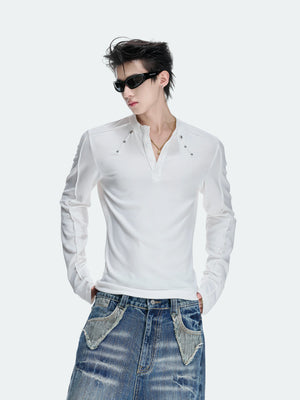 Studded Fitted Henley Long-Sleeve Top | Streetwear - main image 1