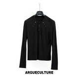 Studded Fitted Henley Long-Sleeve Top | Streetwear - Black Top - Preorder