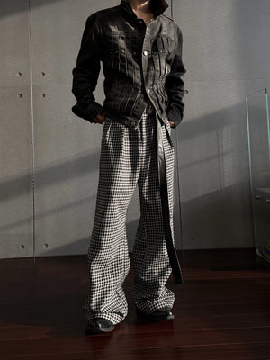 Microcheck Flared Trousers with Adjustable Sash Belt - main image 1