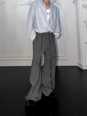 Microcheck Flared Trousers with Adjustable Sash Belt - main image 2