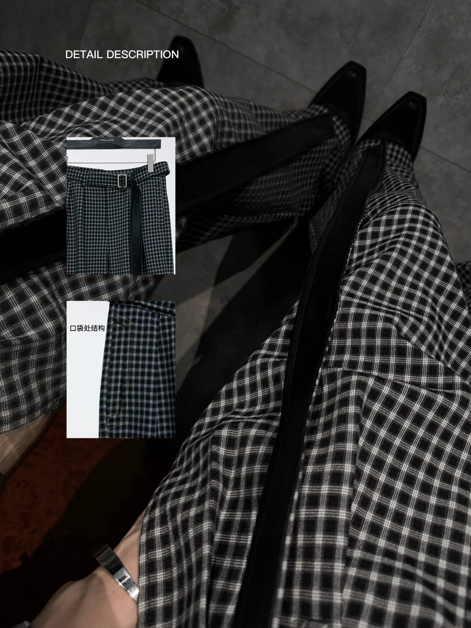 Microcheck Flared Trousers with Adjustable Sash Belt - main image 3