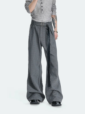 Microcheck Flared Trousers with Adjustable Sash Belt - main image 4