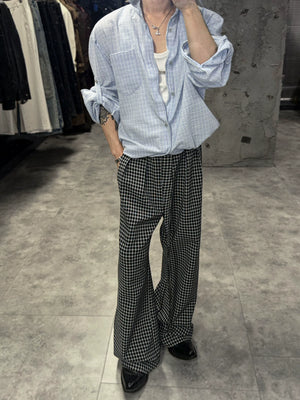 Microcheck Flared Trousers with Adjustable Sash Belt - main image 5