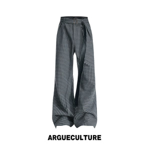 Microcheck Flared Trousers with Adjustable Sash Belt - Preorder Black Trousers