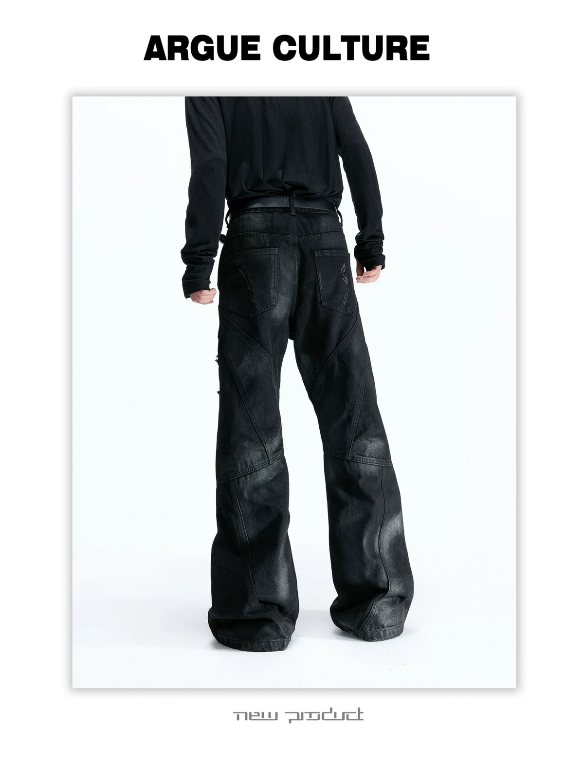 Wax-Coated Distressed Micro-Flare Jeans in Black - description image 8