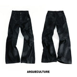 Wax-Coated Distressed Micro-Flare Jeans in Black - Black