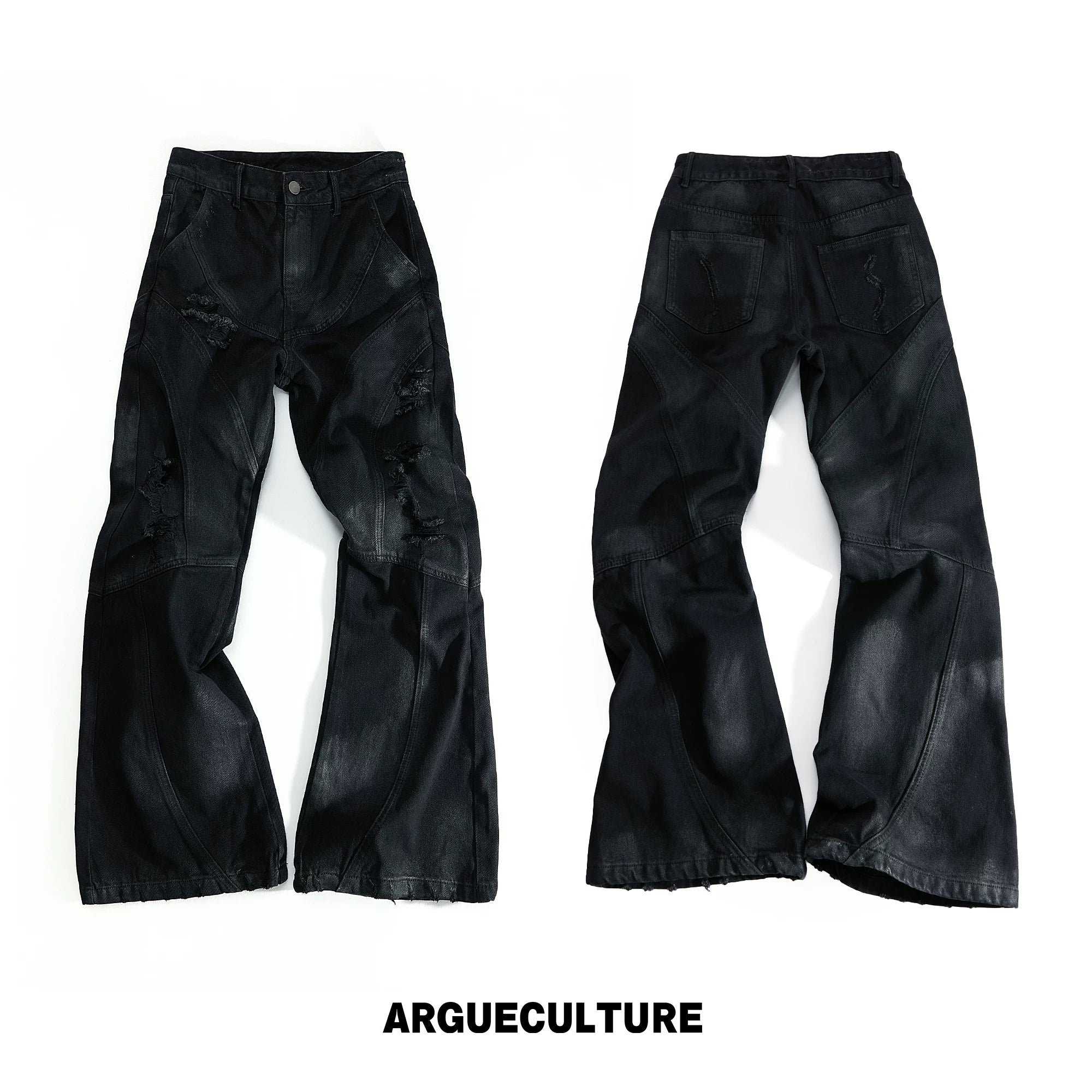 Wax-Coated Distressed Micro-Flare Jeans in Black - Black