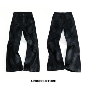 Wax-Coated Distressed Micro-Flare Jeans in Black - Black