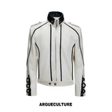 Cropped Faux Leather Biker Jacket With Lace-Up Cuffs - White