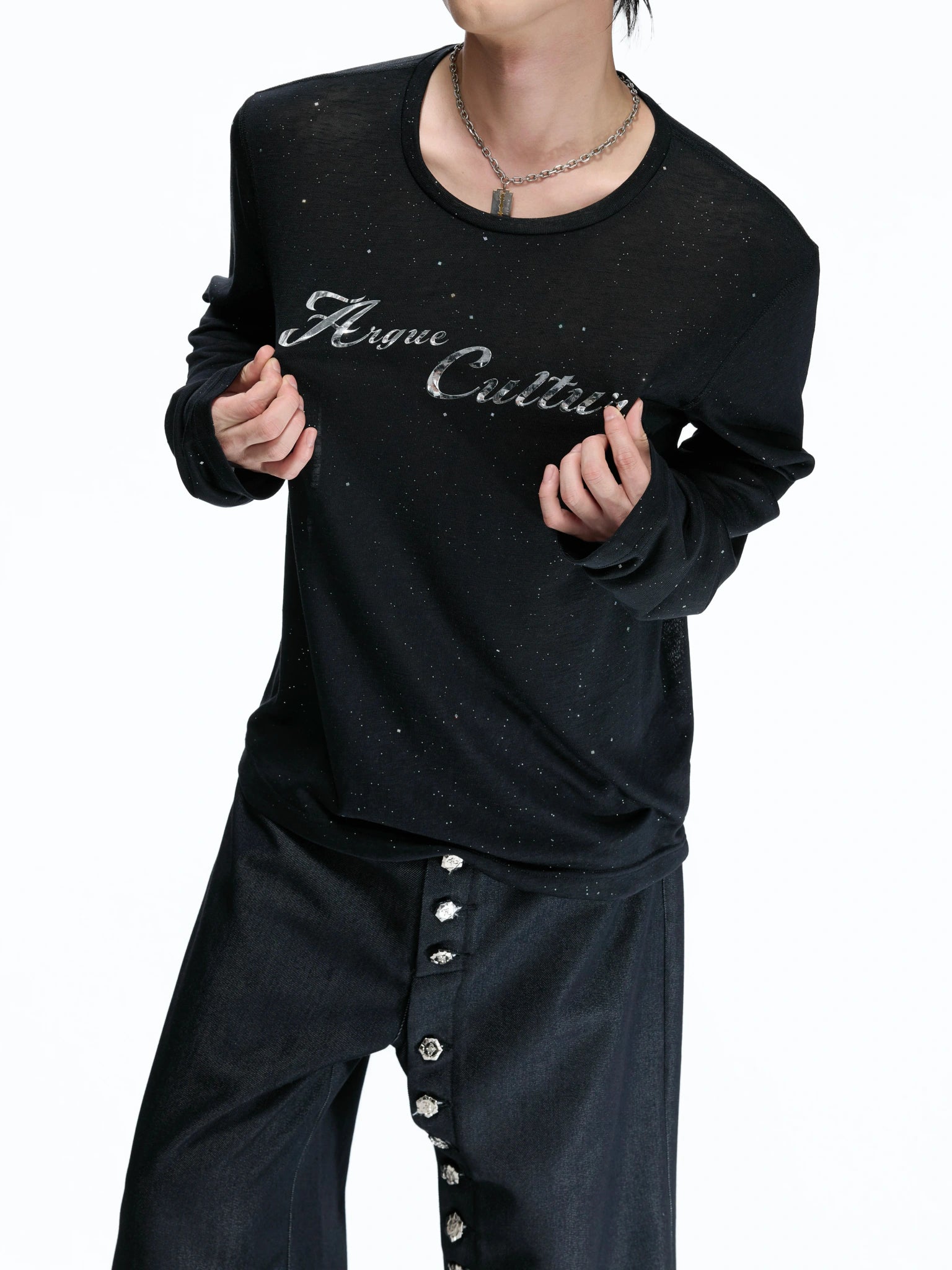 Lyocell Blend Star-Speckled Long Sleeve T-Shirt - main image 4