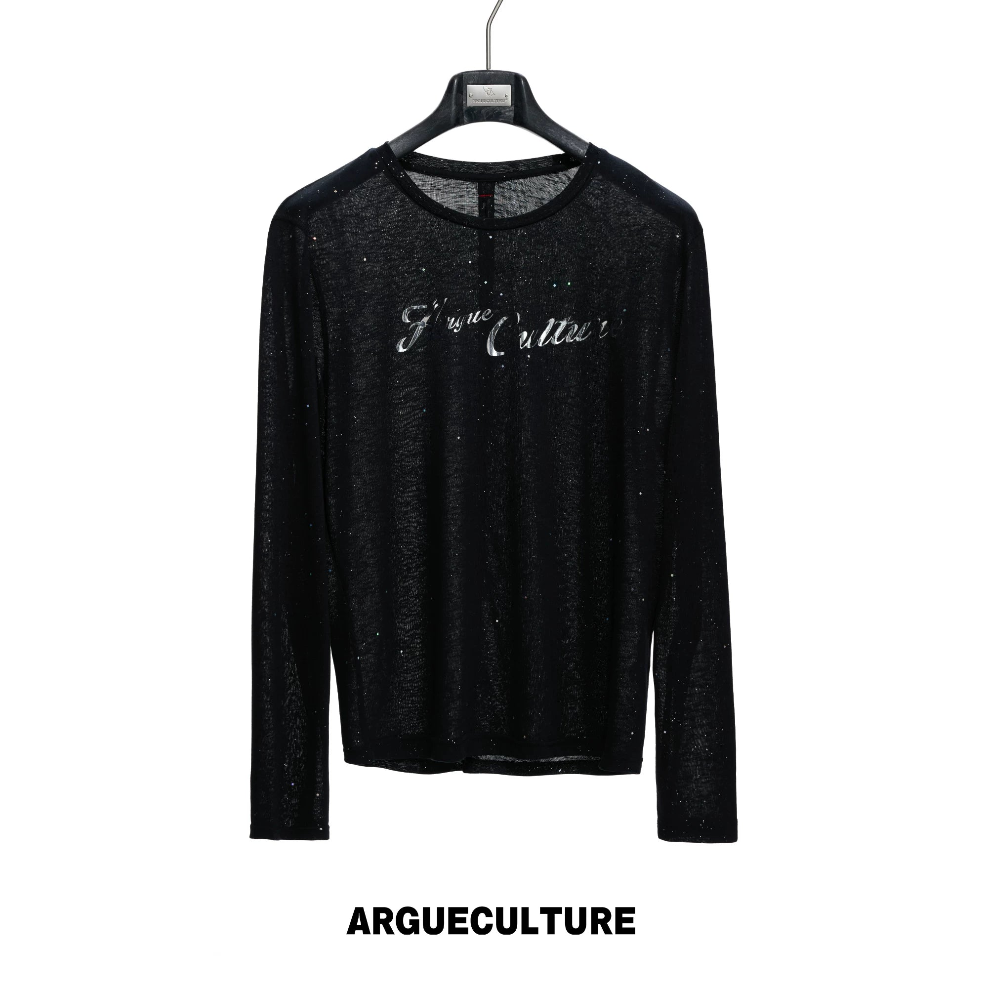 Lyocell Blend Star-Speckled Long Sleeve T-Shirt - Top / Black