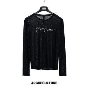 Lyocell Blend Star-Speckled Long Sleeve T-Shirt - Top / Black