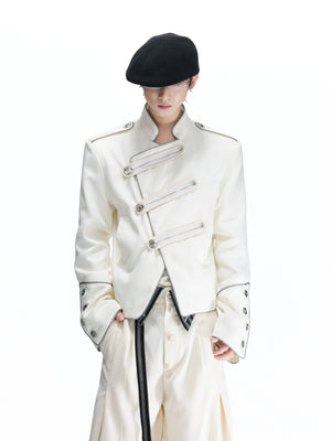 Stand-Collar Asymmetric Zip Cropped Jacket - main image 1