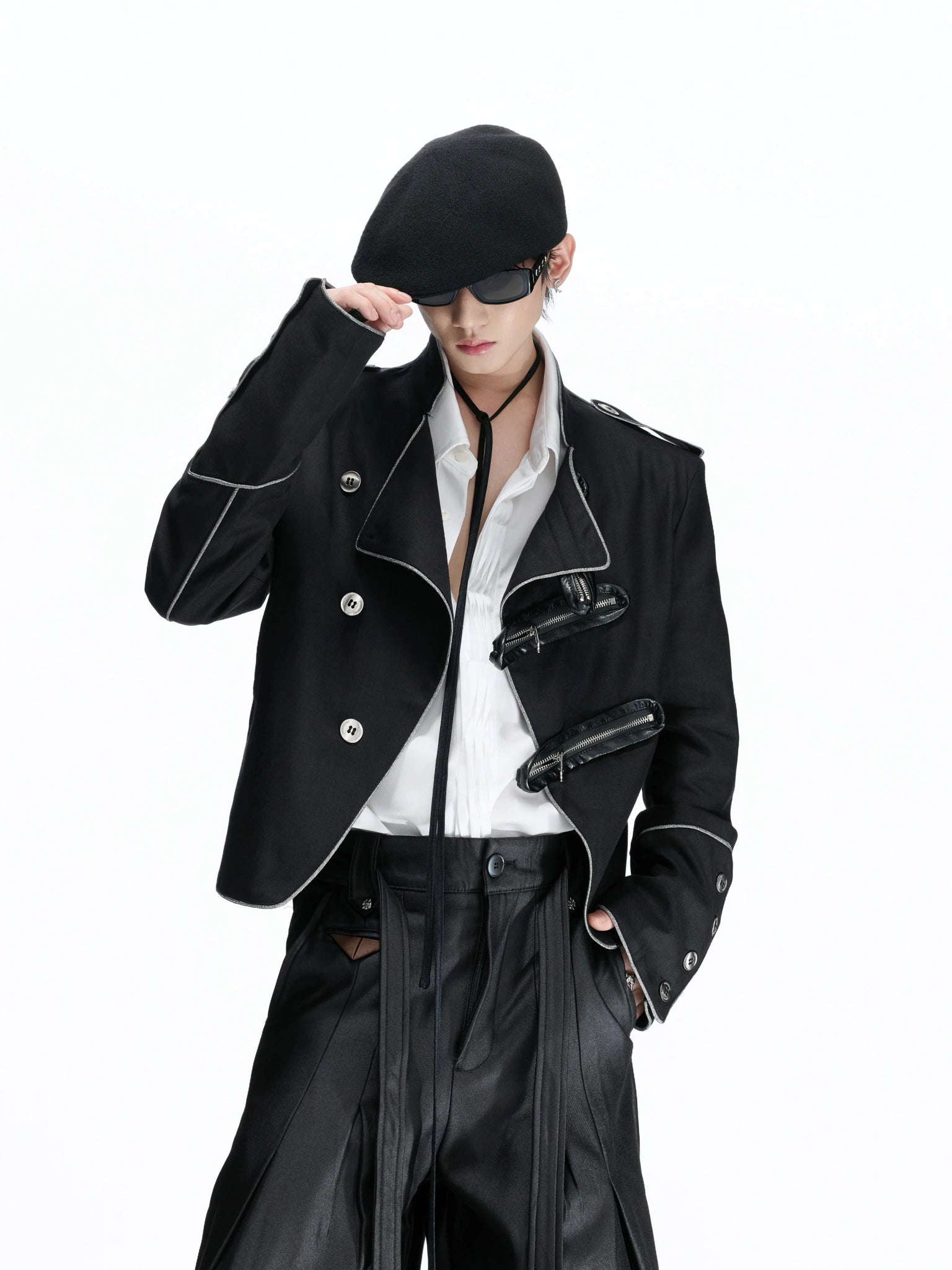 Stand-Collar Asymmetric Zip Cropped Jacket - main image 2