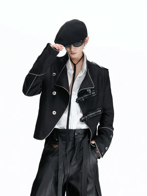 Stand-Collar Asymmetric Zip Cropped Jacket - main image 2