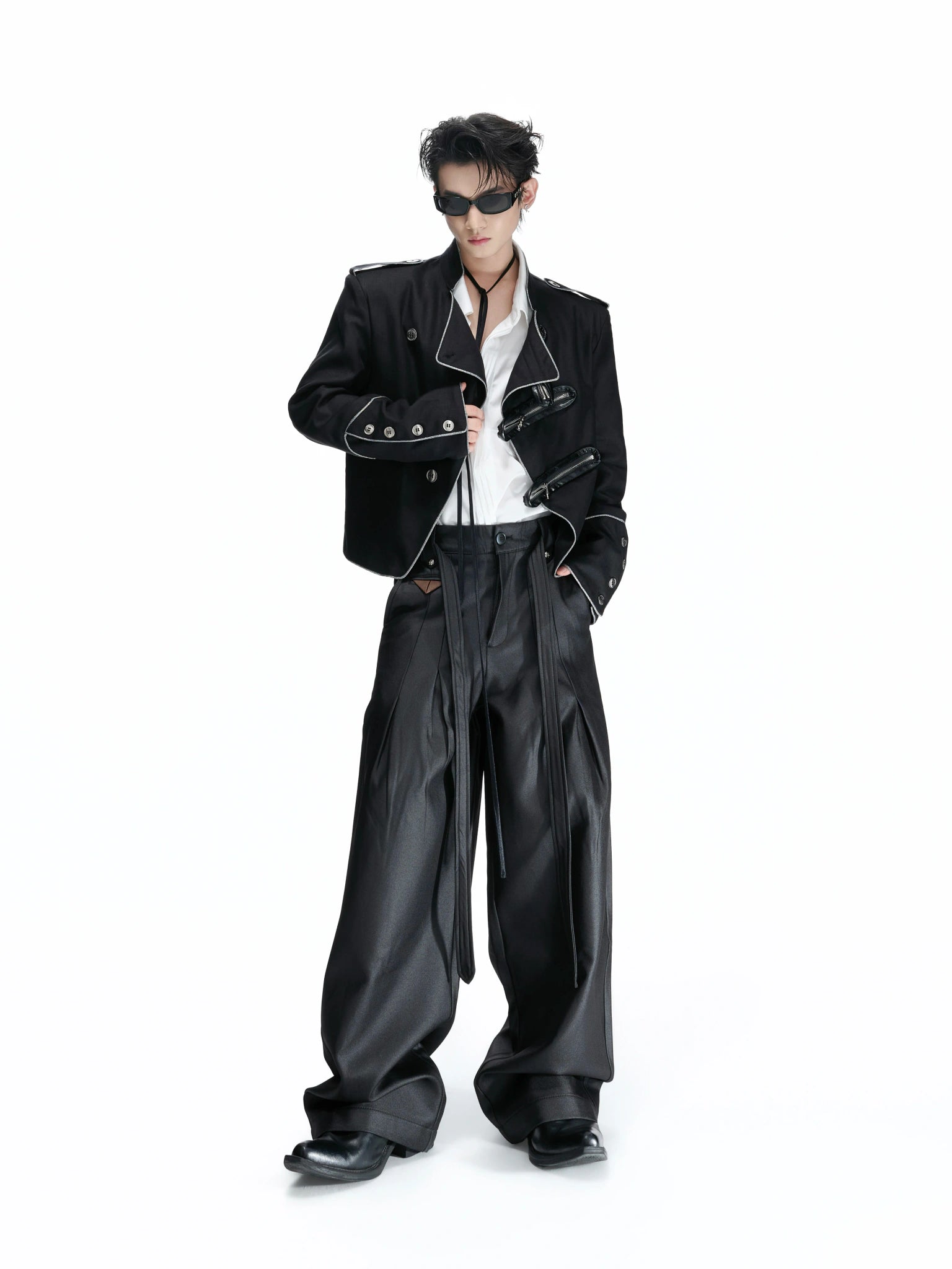 Stand-Collar Asymmetric Zip Cropped Jacket - main image 3