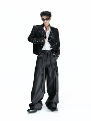 Stand-Collar Asymmetric Zip Cropped Jacket - main image 3