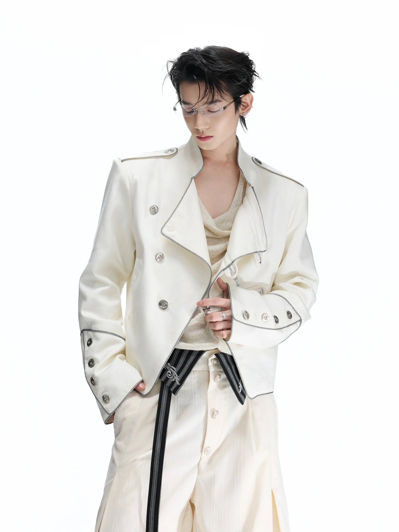 Stand-Collar Asymmetric Zip Cropped Jacket - main image 4