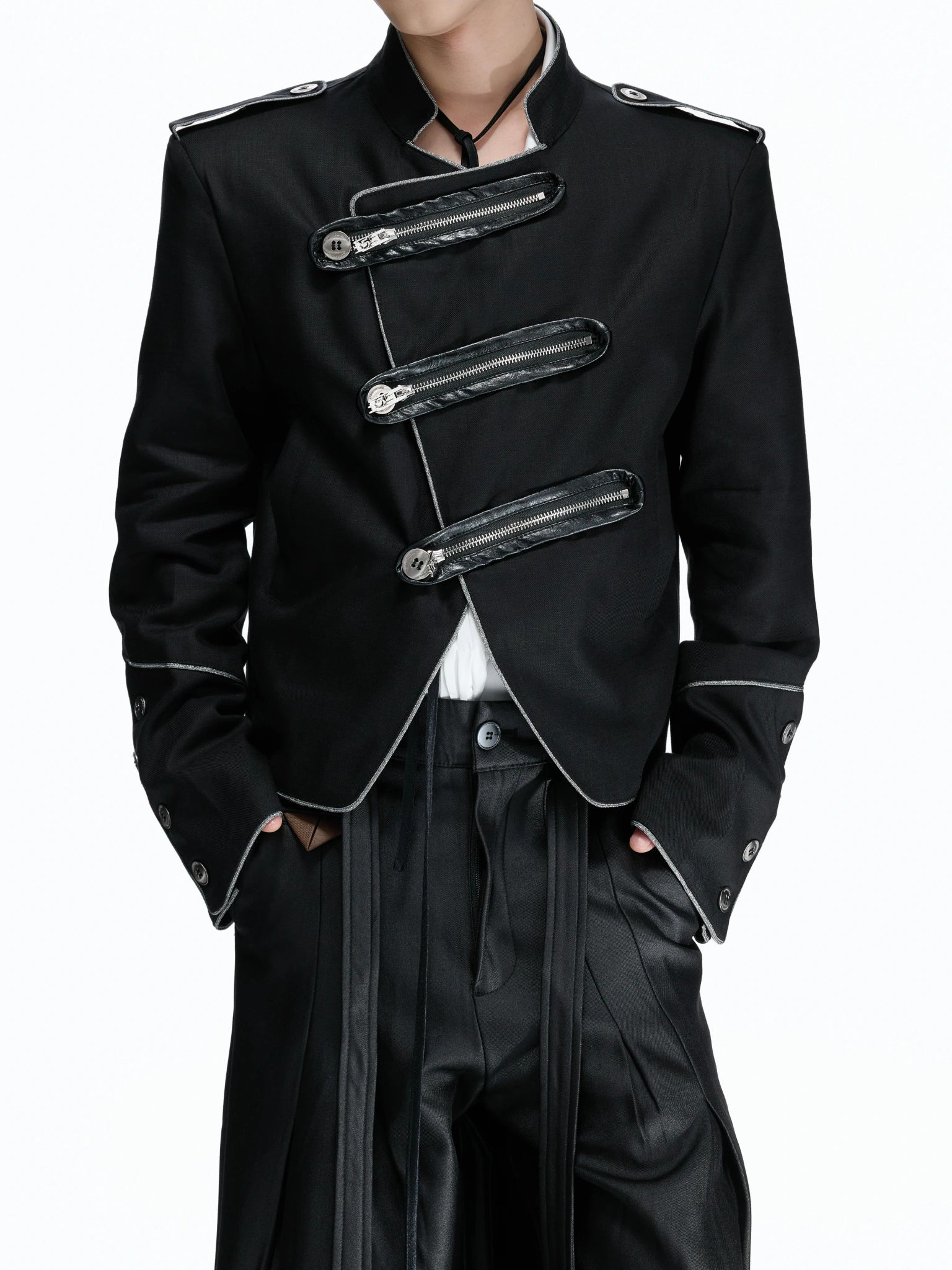 Stand-Collar Asymmetric Zip Cropped Jacket - main image 5