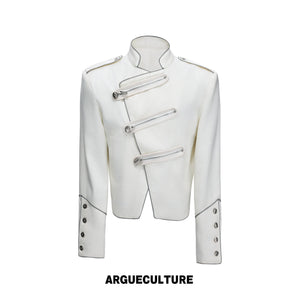 Stand-Collar Asymmetric Zip Cropped Jacket - White