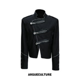 Stand-Collar Asymmetric Zip Cropped Jacket - Black