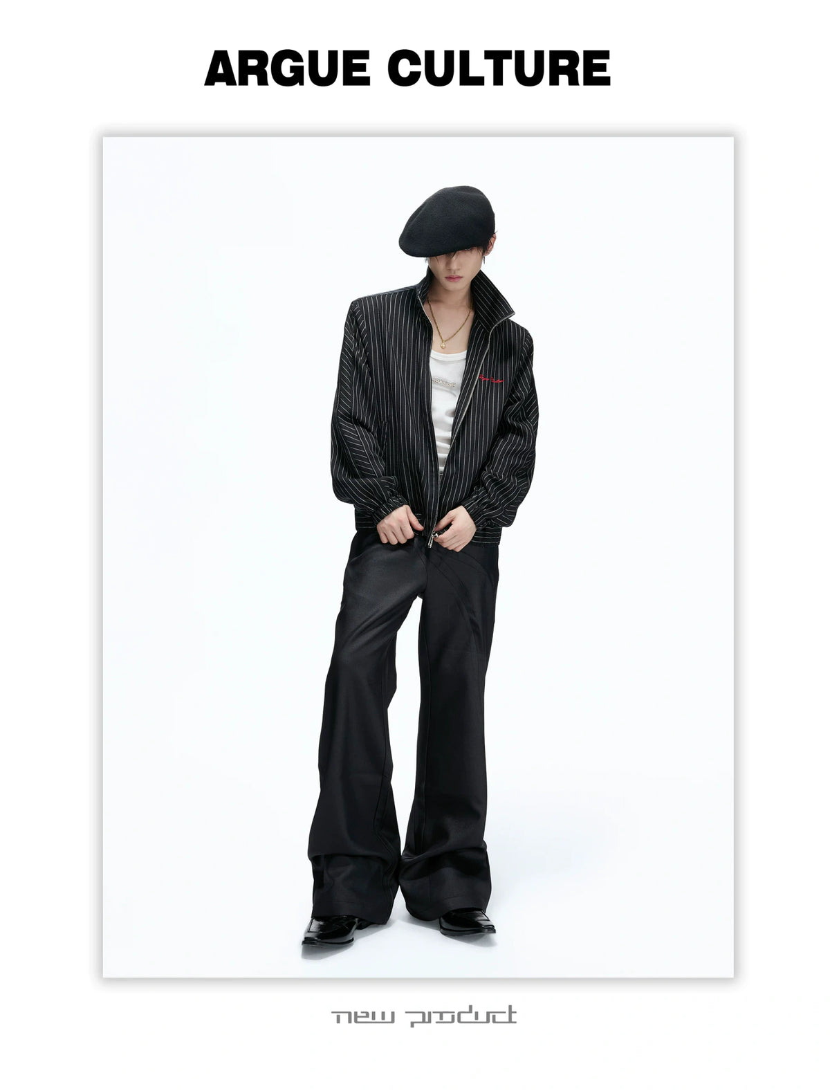 Striped Stand-Collar Jacket with Leopard Lining - description image 5