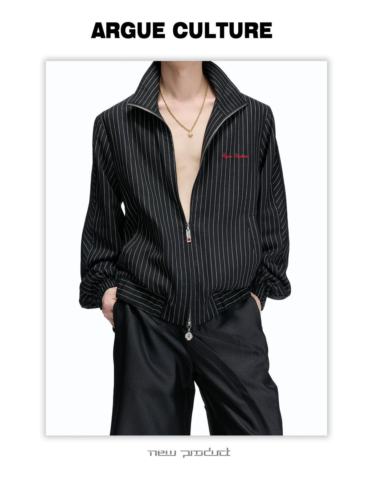 Striped Stand-Collar Jacket with Leopard Lining - description image 8