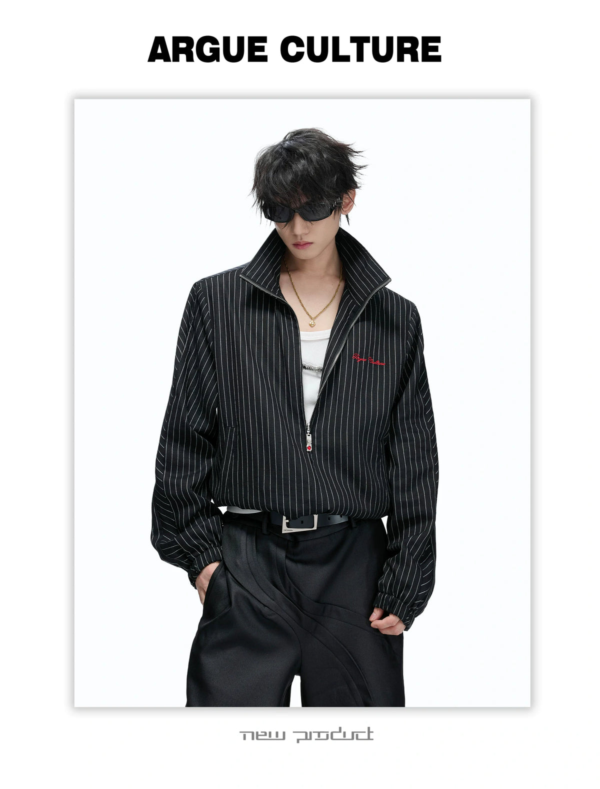 Striped Stand-Collar Jacket with Leopard Lining - description image 9