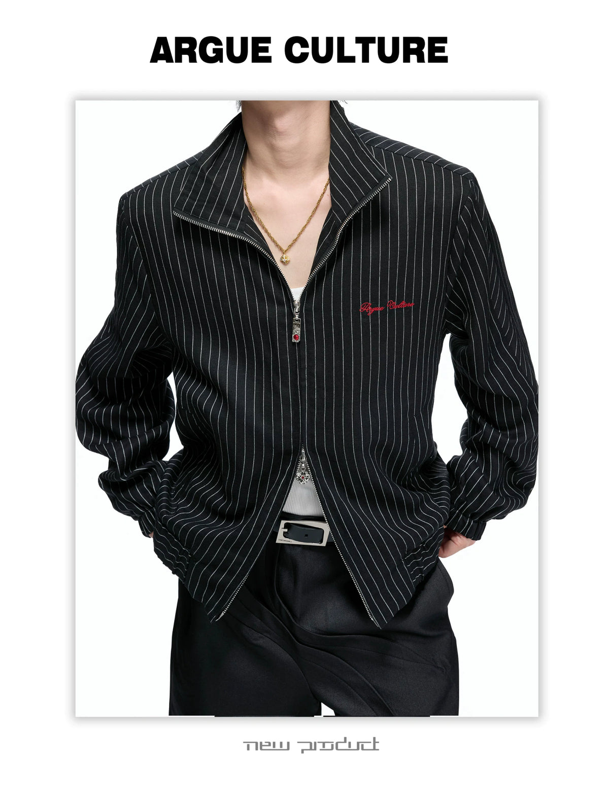 Striped Stand-Collar Jacket with Leopard Lining - description image 11