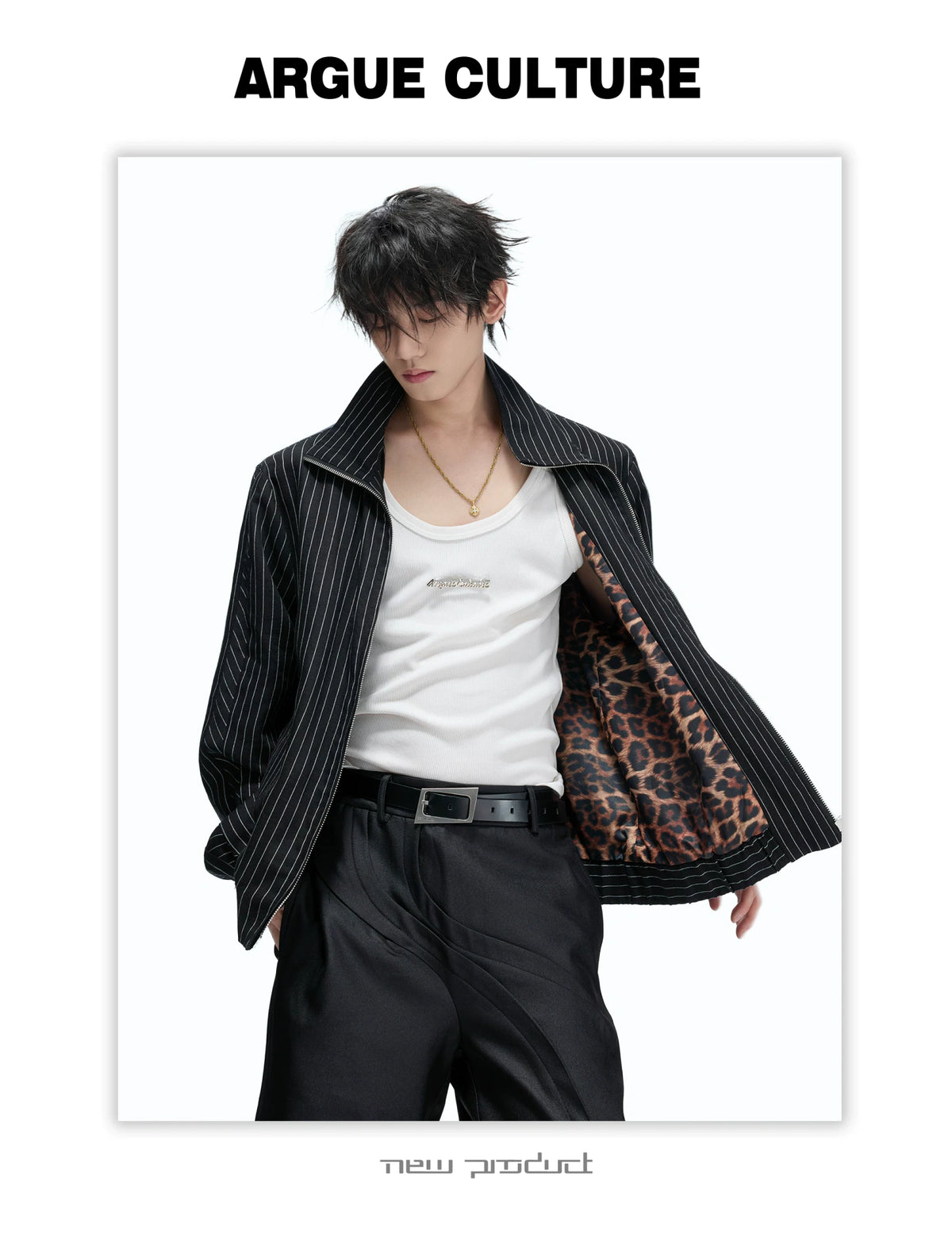 Striped Stand-Collar Jacket with Leopard Lining - description image 13