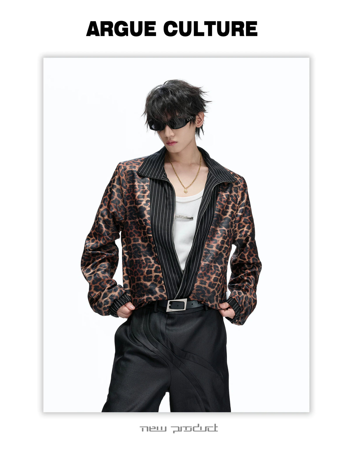 Striped Stand-Collar Jacket with Leopard Lining - description image 14