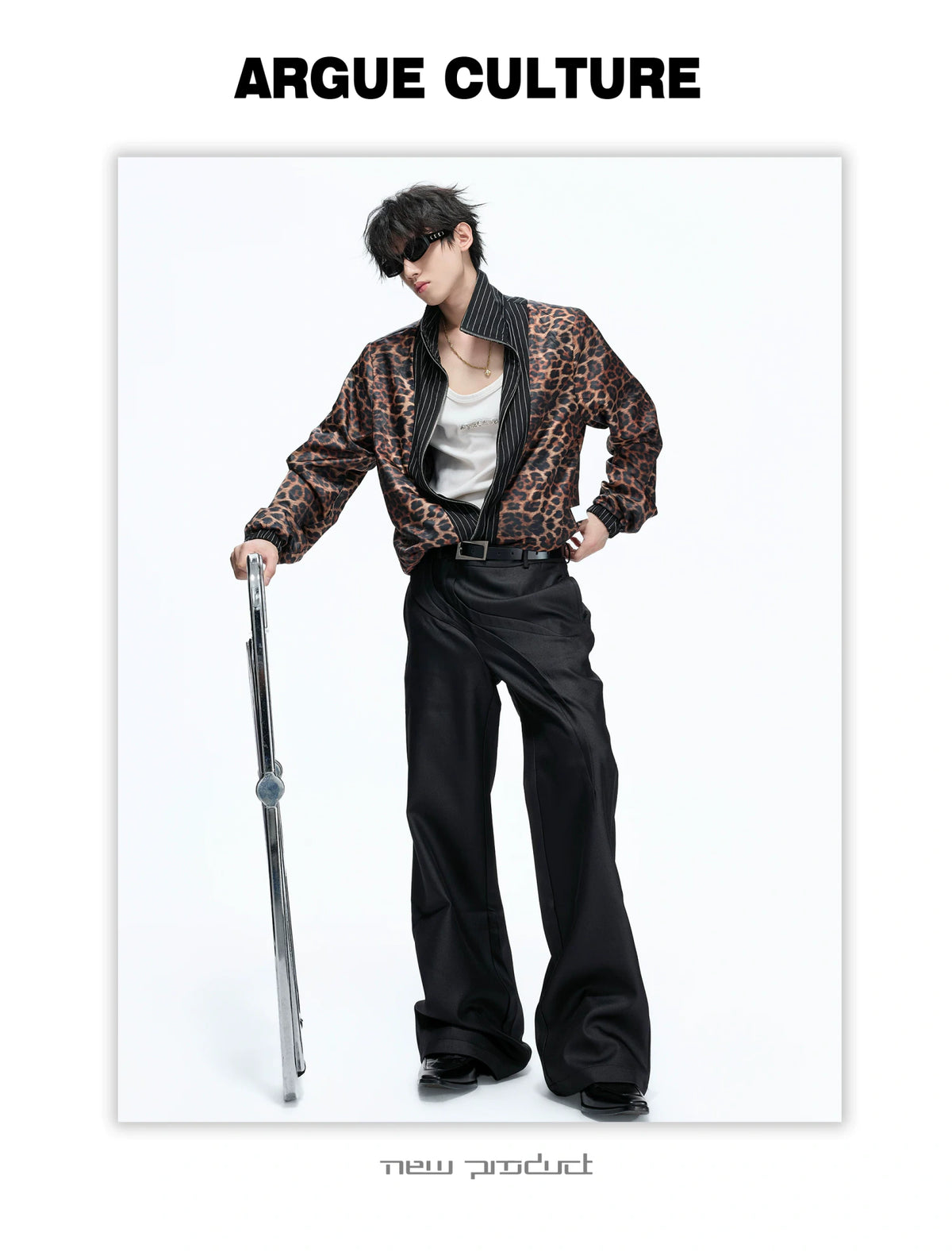Striped Stand-Collar Jacket with Leopard Lining - description image 16