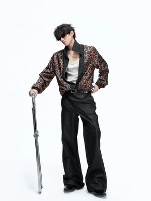 Striped Stand-Collar Jacket with Leopard Lining - main image 1
