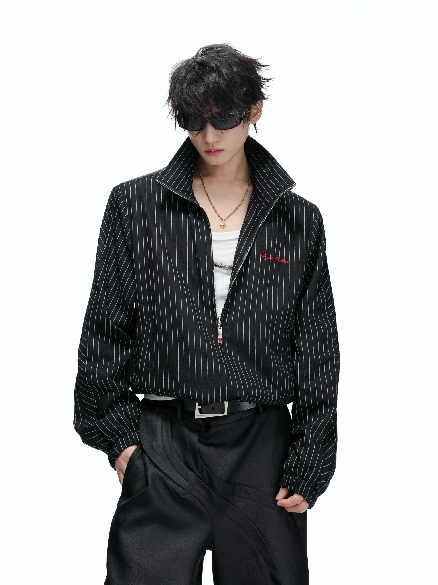 Striped Stand-Collar Jacket with Leopard Lining - main image 3