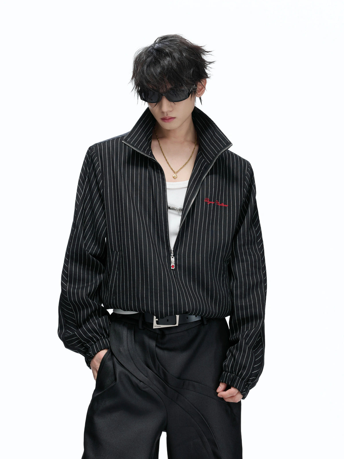 Striped Stand-Collar Jacket with Leopard Lining - main image 3