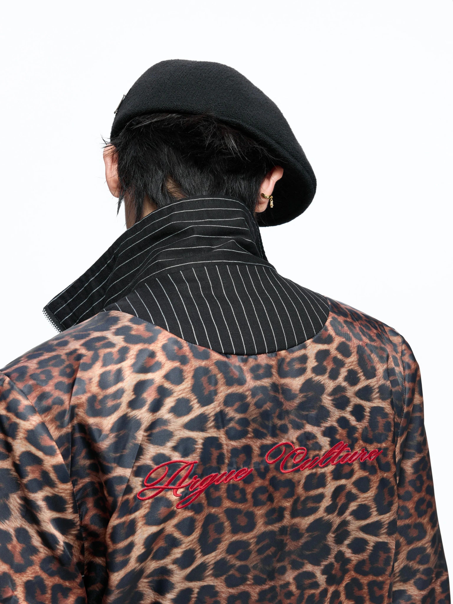 Striped Stand-Collar Jacket with Leopard Lining - main image 5