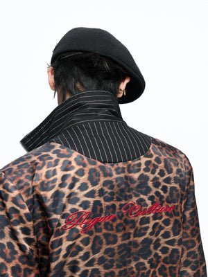 Striped Stand-Collar Jacket with Leopard Lining - main image 5