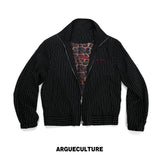 Striped Stand-Collar Jacket with Leopard Lining - Black