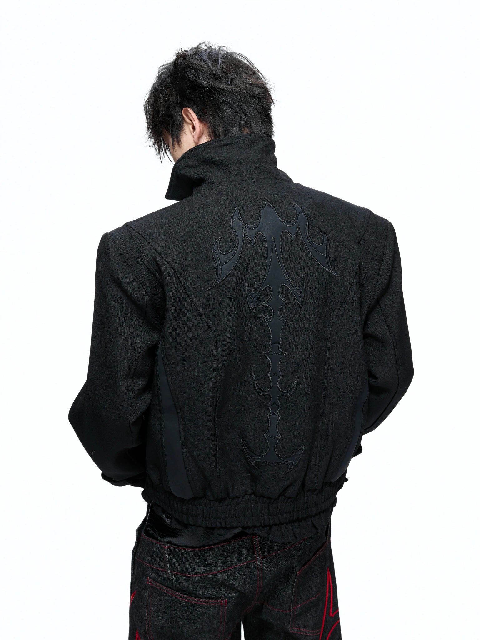 Spine Embroidered Cropped Structured Shoulder Jacket - main image 1