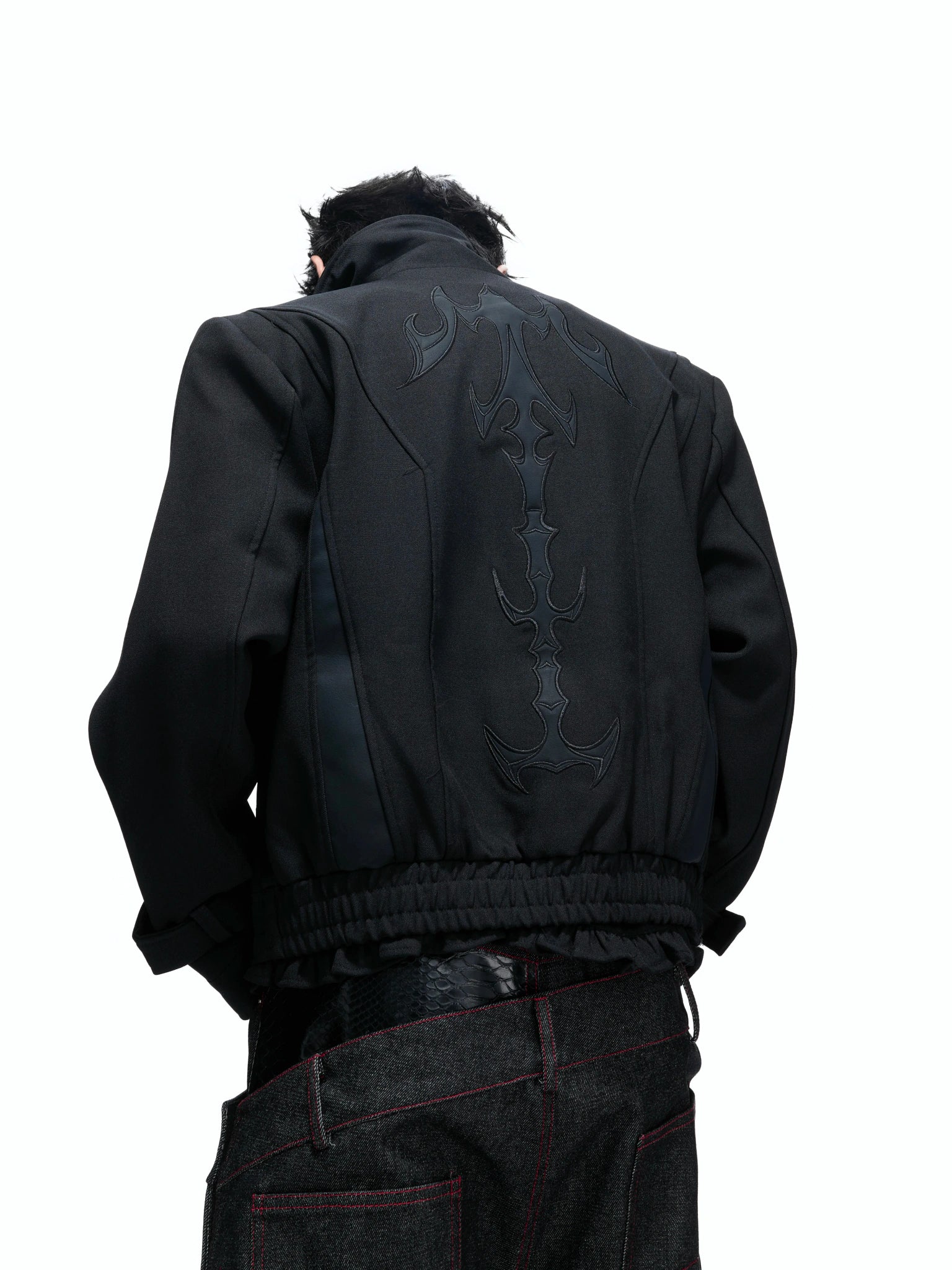 Spine Embroidered Cropped Structured Shoulder Jacket - main image 5