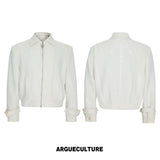 Spine Embroidered Cropped Structured Shoulder Jacket - White