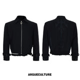 Spine Embroidered Cropped Structured Shoulder Jacket - Black