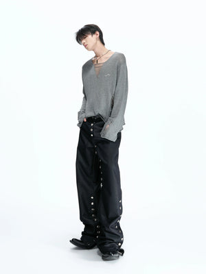 Frayed Open-Knit V-Neck Sweater in Linen Blend - main image 4